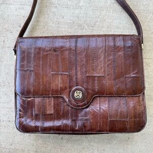 Vintage Joulies Borse in Pelle Brown Leather Eel Skin Shoulder Strap Purse